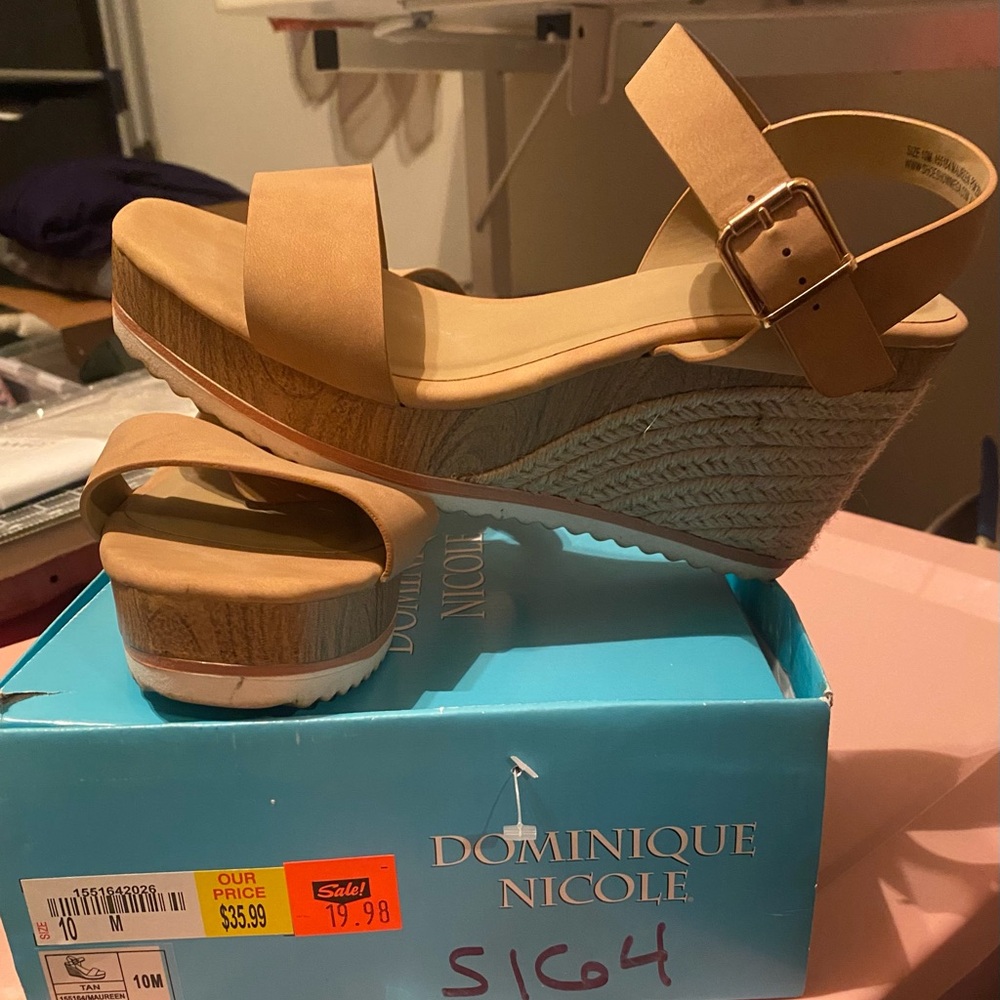 Dominique Tan Platform Espadrille Wedge Sandals with Ankle Buckle